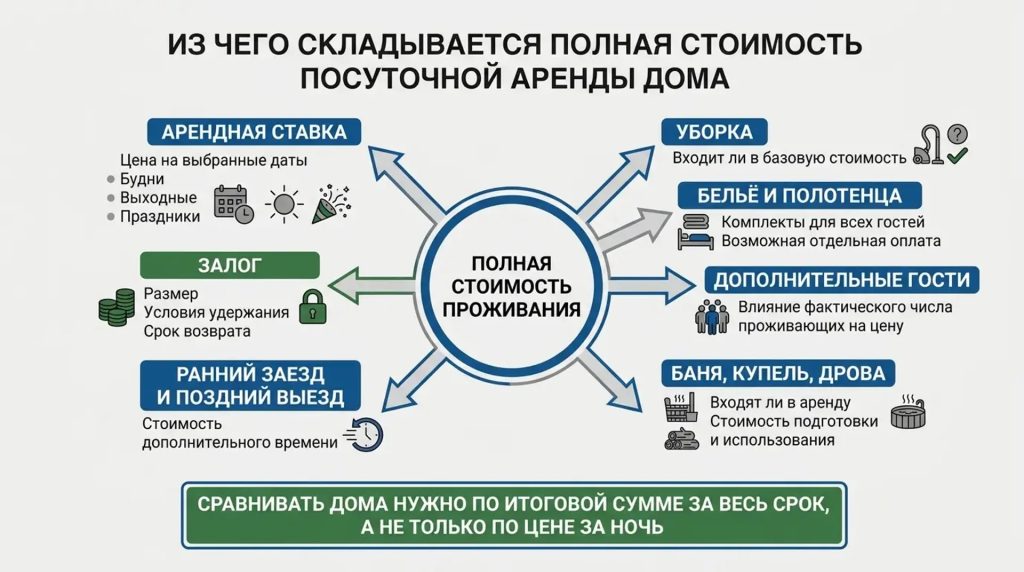 Из чего складывается полная стоимость посуточной аренды дома